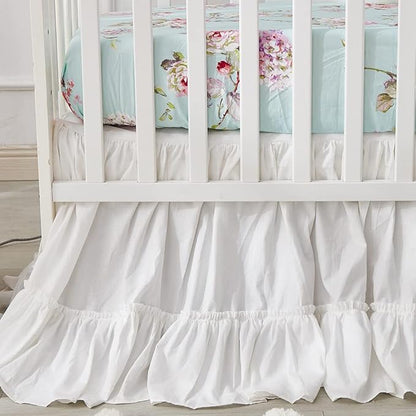 Brandream Crib Bed Skirt for Baby Girls Boys White Boho Bohemian Solid Cotton - Image 2