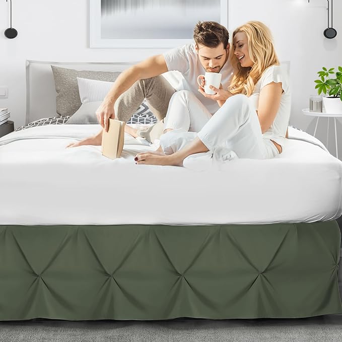 Nestl Olive Green Bed Skirt Full Size, Pinch Pleat Full Bed Skirt, Olive Green - Image 6