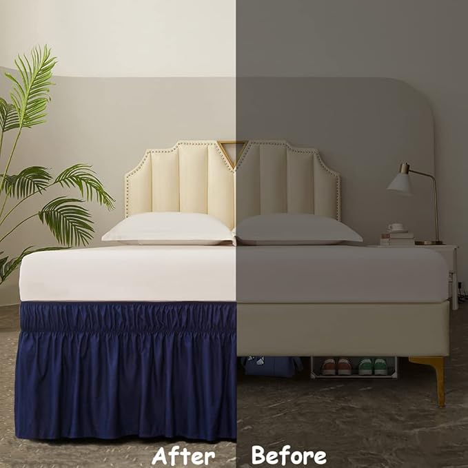 MEILA Wrap Around Bed Skirt Three Fabric Sides Elastic Dust Ruffled 18 Inch - Image 5