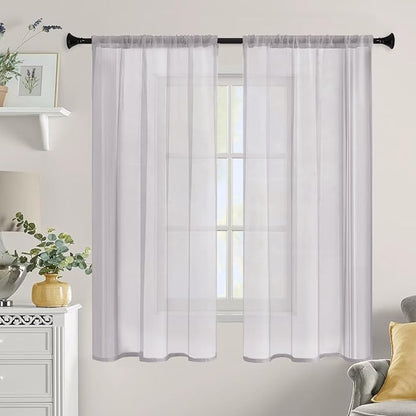 Sheer Curtains 54 Inches Long 2 Panels, Rod Pocket Short Curtain - Image 9