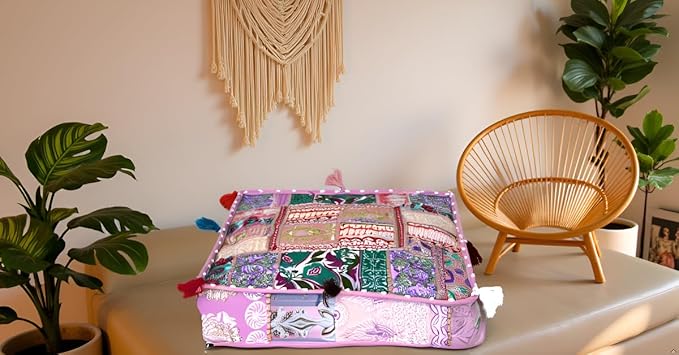CRAFT KALA Indian Square Patchwork Traditional Pouf Cover Indian Living Room - Image 6