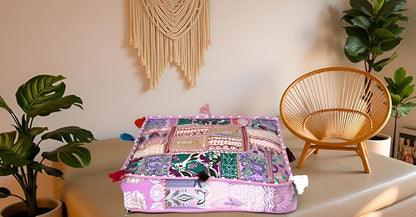 CRAFT KALA Indian Square Patchwork Traditional Pouf Cover Indian Living Room - Image 6