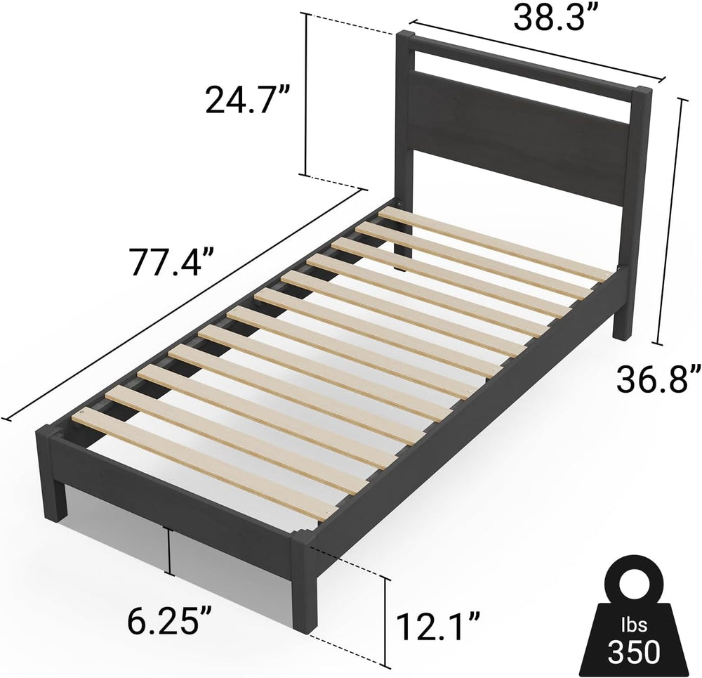 LIFEMENT Signature Wood Platform Bed Frame with Headboard, Essential, Noise F...