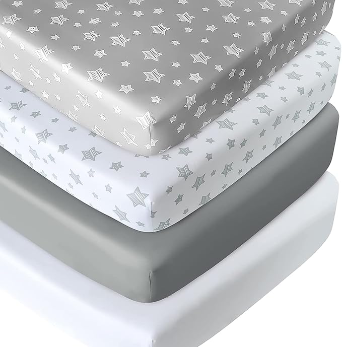 Crib Sheets for Boys or Girls 4 Pack, Fitted Crib Sheet for Standard Size Crib by Moonsea