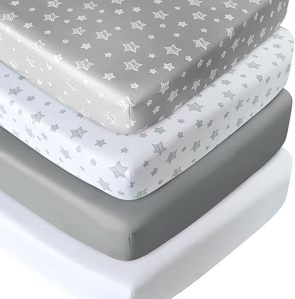 Crib Sheets for Boys or Girls 4 Pack, Fitted Crib Sheet for Standard Size Crib by Moonsea