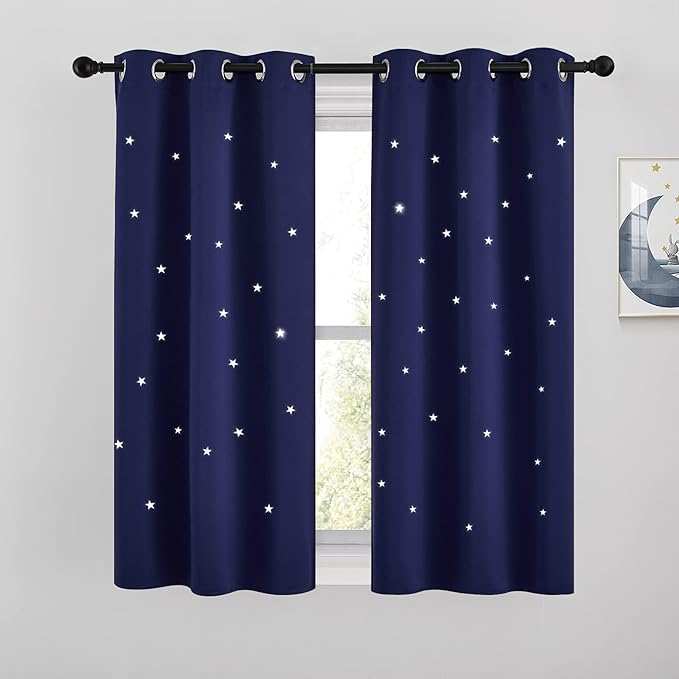 NICETOWN Kids Room Darkening Navy Blue Curtains, Galaxy Theme Starry Blackout by NICETOWN