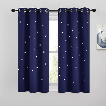 NICETOWN Kids Room Darkening Navy Blue Curtains, Galaxy Theme Starry Blackout by NICETOWN