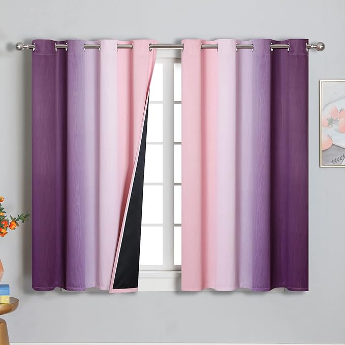 Pink and Purple Curtains 54 Inch Length 2 panels, Full Light Blocking Ombre by ESTELARTEXTILER