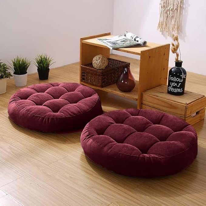 Meditation Floor Pillow Set of 2 Large Round Floor Cushions by Gfobip