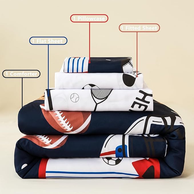 PERFEMET Sports Bedding Set Twin Size 4 Pcs Reversible Ball Sport Theme - Image 7