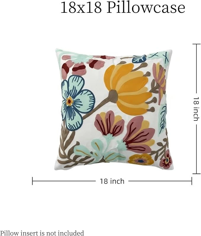 18x18 Embroidered Throw Pillow Cover – White Pumpkin Blossom Cotton Decorative - Image 7