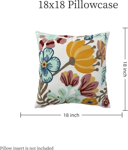 18x18 Embroidered Throw Pillow Cover – White Pumpkin Blossom Cotton Decorative - Image 7