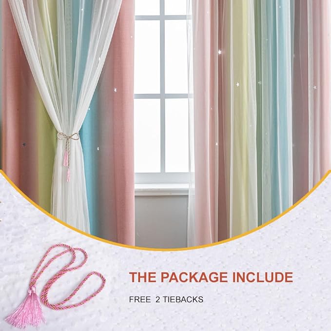 Star Girl and Kids Curtains for Bedroom Rainbow Ombre Double Layer Cute Shot - Image 3