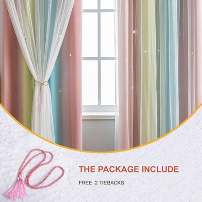 Star Girl and Kids Curtains for Bedroom Rainbow Ombre Double Layer Cute Shot - Image 3