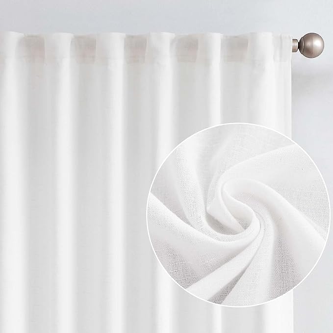 jinchan Linen Curtains with Privacy Lining 84 Inch Length White Farmhouse - Image 2