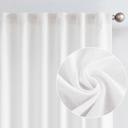 jinchan Linen Curtains with Privacy Lining 84 Inch Length White Farmhouse - Image 2