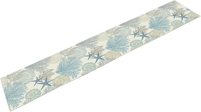 Blue Teal Coral Table Runners, Summer Beach Starfish Coastal Coffee Table - Image 8