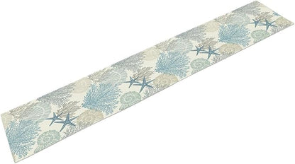 Blue Teal Coral Table Runners, Summer Beach Starfish Coastal Coffee Table - Image 8