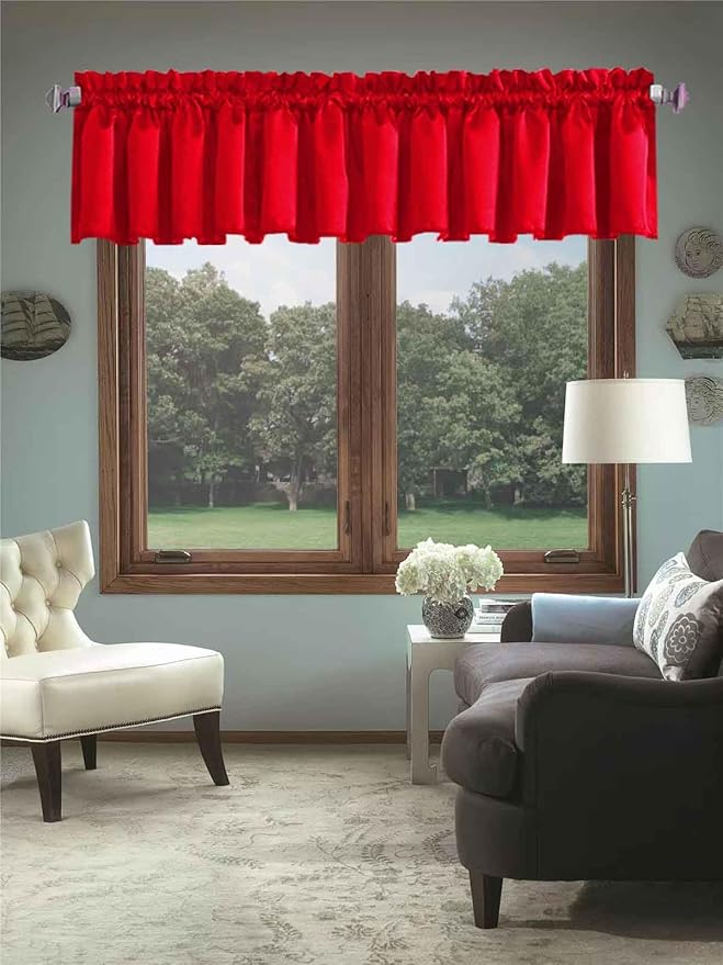 Red Extra Wide Window Valance for Bedroom, Living Room, Bathroom by HighQualityCurtains