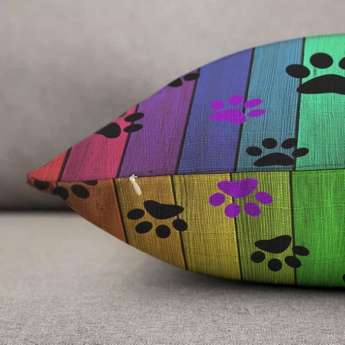 TKS MITLAN Colorful Wood Background Pillow Covers 12 x 20 Inch Cat Paw Print on - Image 5