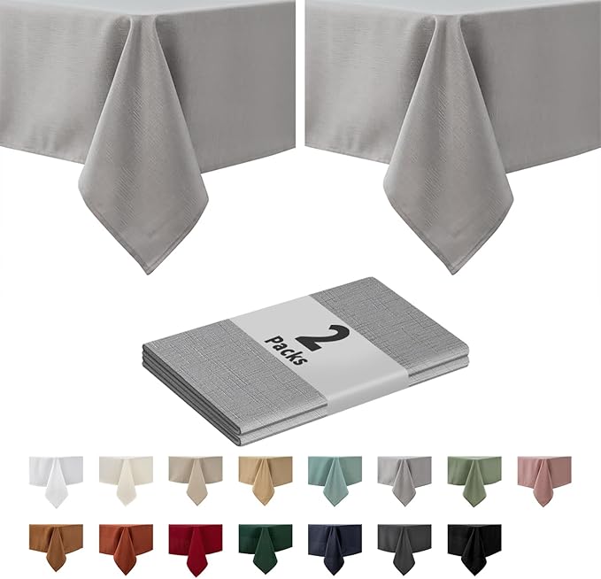 maxmill 2 Pack 52 x 70 Inch Rectangle Slubby Textured Tablecloth Spillproof by maxmill