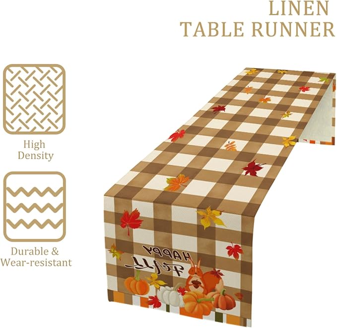 Happy Fall Table Runner, Fall Leaves Squirrel Decor Table Runners, Fall Table - Image 3