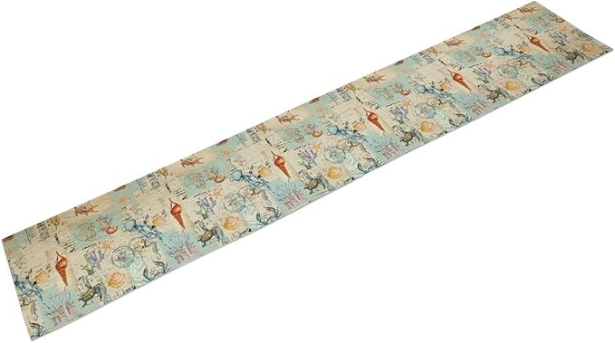 Vintage Seashell Starfish Poster Table Runner Seahorse Newspaper Life Table - Image 7