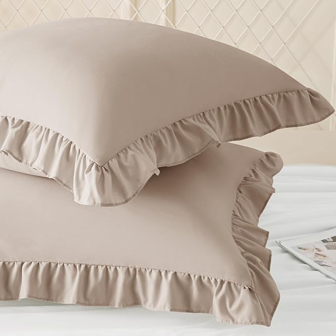 KKJIAF Ruffle Pillow Cases 18x18 Inches, Khaki Square Ruffled Pillow Covers Set - Image 2