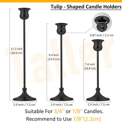 Taper Candle Holder Tall Vintage Metal Candlestick Holders Candle Stick Candelabra for Halloween Thanksgiving Christmas Holiday Wedding (Matt Black, 2 Sets (6 pcs))