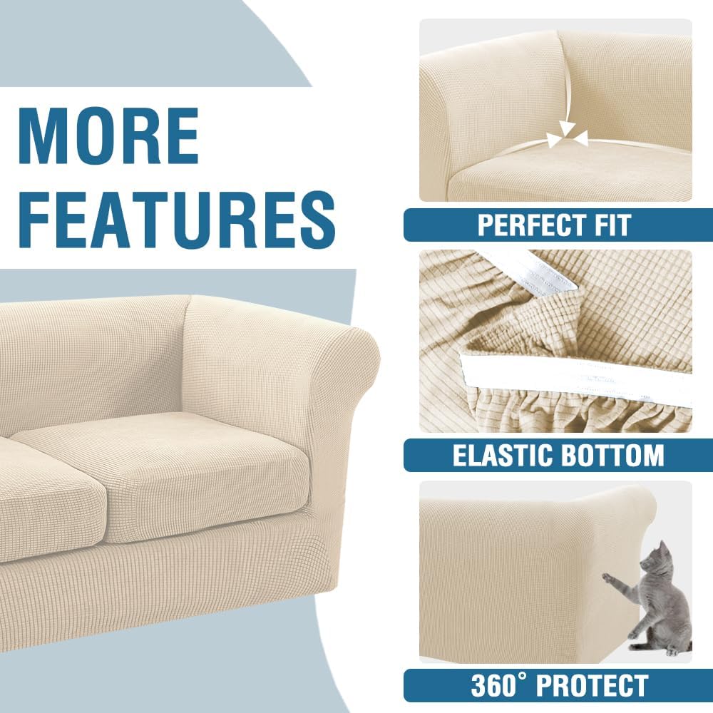 H.VERSAILTEX 3 Pieces Stretch Chesterfield Sofa Covers for 2 Cushion Couch Mi...