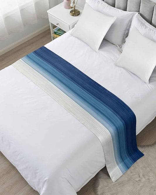 Abstract Navy Blue Ombre Stripe Art Bed Runners by ZFUNCING