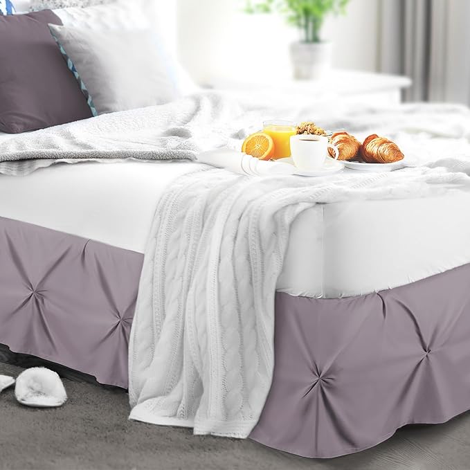 Nestl Dusty Purple Bed Skirt Cal King Size, Pinch Pleat Cal King Bed Skirt - Image 8
