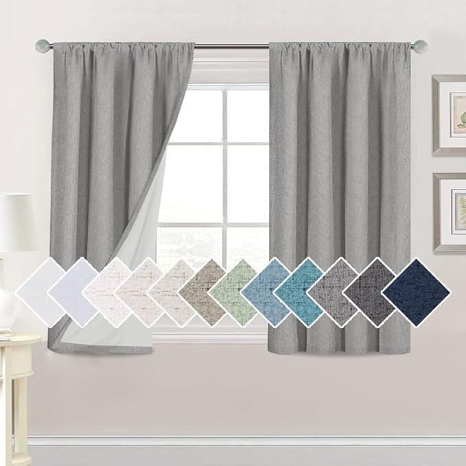 H.VERSAILTEX Linen Look 100% Blackout Curtains 45 Inches Long by HVERSAILTEX