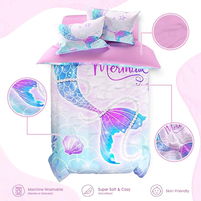 SANDJEST Mermaid Duvet Cover Sets Twin Size - Image 3