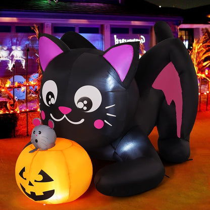 COMIN 5 FT Halloween Inflatables Cat with Pumpkin Outdoor Decorations