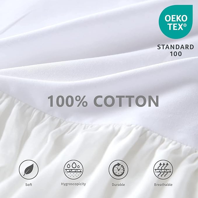 BISELINA White Ruffled Bed Skirt 22-Inch Tailored Drop Cotton Voile Dust Ruffle - Image 2
