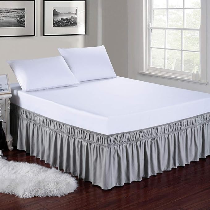 MEILA Wrap Around Bed Skirt Three Fabric Sides Elastic Dust Ruffled 24 Inch - Image 2