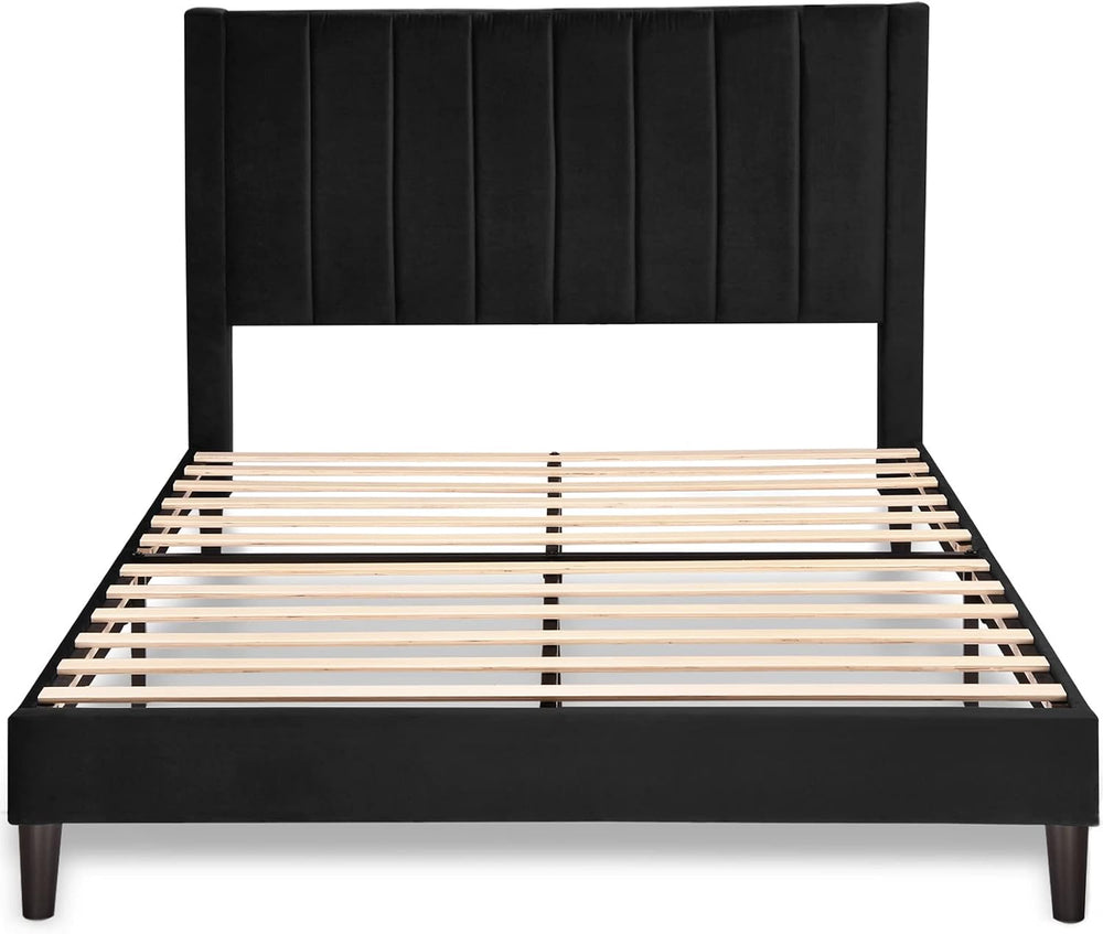 Allewie Full Bed Frame/Velvet Upholstered Bed Frame with Vertical Channel Tuf...