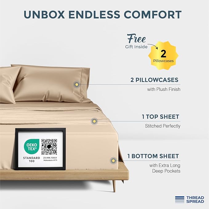 THREAD SPREAD Egyptian Cotton Sheets King Size - Image 3