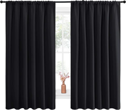 nicetown black blackout curtains for bedroom 70" wide shown in use