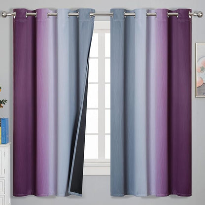 Ombre Purple and Gray Blackout Curtains 63 Inch Length 2 panels, Full Room by ESTELARTEXTILER