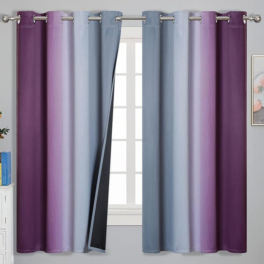 Ombre Purple and Gray Blackout Curtains 63 Inch Length 2 panels, Full Room by ESTELARTEXTILER