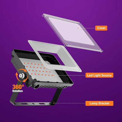 Onforu Orange and Purple Halloween Lights, 30W Dusk to Dawn Floodlight 2 Pack LED Flood Light Outdoor Decoration, Auto ON/Off Plug in Flood Light, IP65 Waterproof Uplighting Uplights for Party Garden