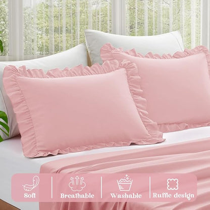 KKJIAF Ruffle Pillow Cases Queen Size Set of 2, Ruffled Pillow Covers - Image 4