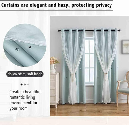 Anytime Romantic Kids Curtain, Hollow-Out Stars Window Curtain Double Layer - Image 7