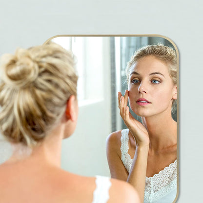 24x36 inch gold bathroom mirror, brushed brass gold, close-up detail
