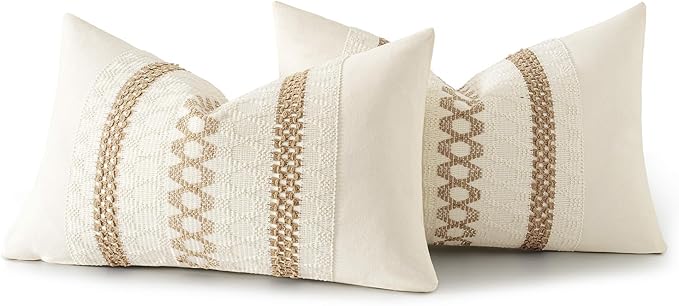MIULEE Set of 2 Neutral Boho Decorative Lumbar Pillow Covers 12x20 Inch - Image 8