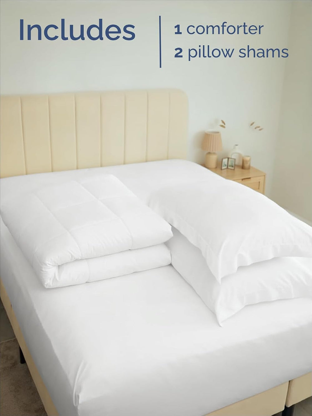 Full Comforter Set - White Bedding for All Seasons - Soft 3 Piece Bed Set