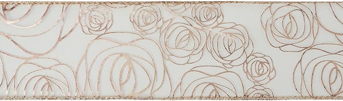 MEEDEE Floral 2.5 Inch Rose Gold Rose Wired Ribbon Wedding Bouquet Ribbons Rose - Image 8