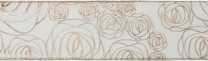 MEEDEE Floral 2.5 Inch Rose Gold Rose Wired Ribbon Wedding Bouquet Ribbons Rose - Image 8